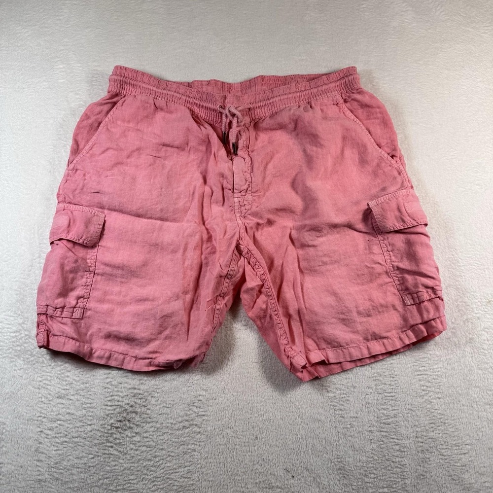 Vilebrequin Cargo Shorts Mens 2XL Pink Linen 9 In Inseam Elastic Waist Casual